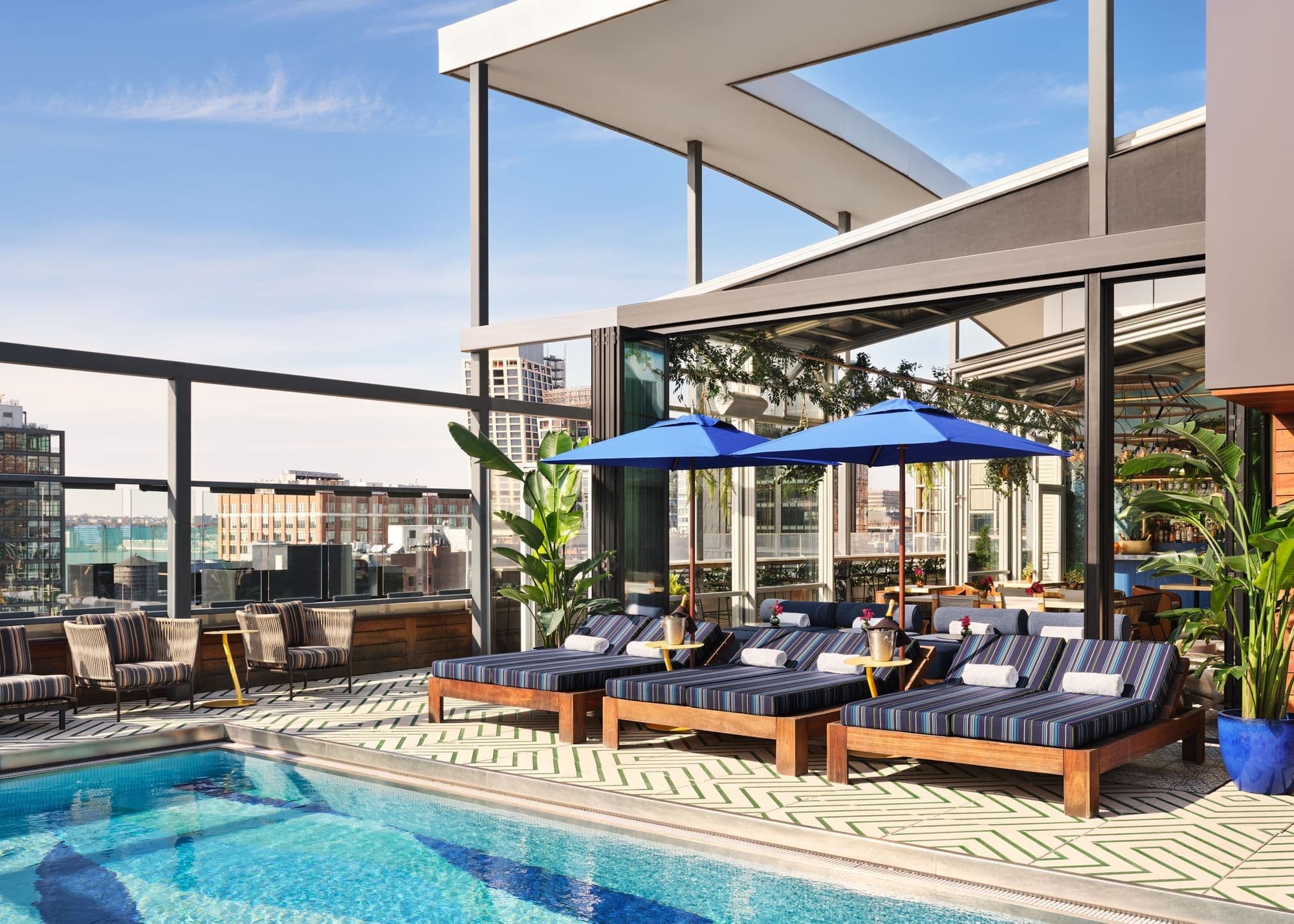 Rooftop pool at Gansevoort Meatpacking with Manhattan skyline views
