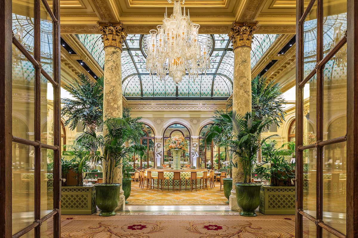 Afternoon tea under the stained glass ceiling of the Palm Court at The Plaza